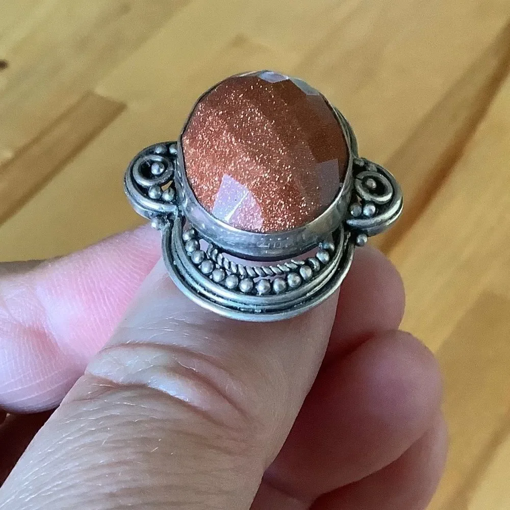 𝅺STERLING SILVER 925 SUN STONE WOMAN RING SIZE US 7.5​​